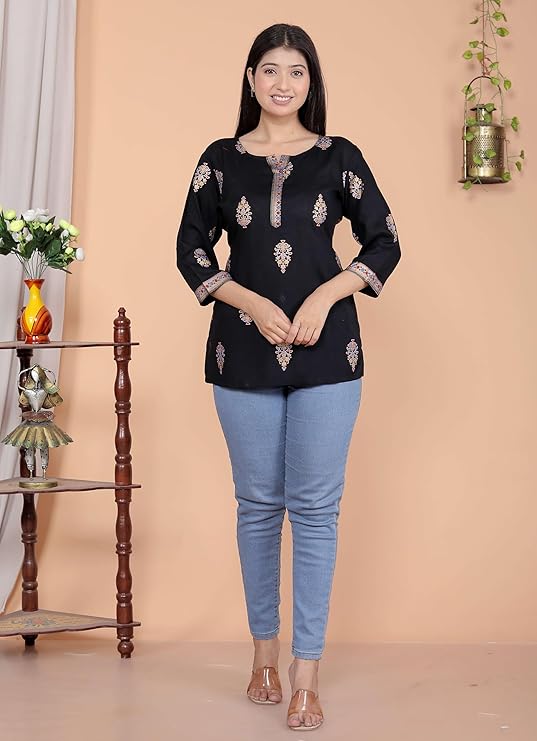 LoomBella Lifestyle Women's Cotton Printed Short Straight Kurti Perfect for Casual, Formal, and Ethnic Wear