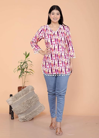 LoomBella Lifestyle Women's Cotton Printed Straight Short Kurta Perfect for Casual, Formal, and Ethnic Wear