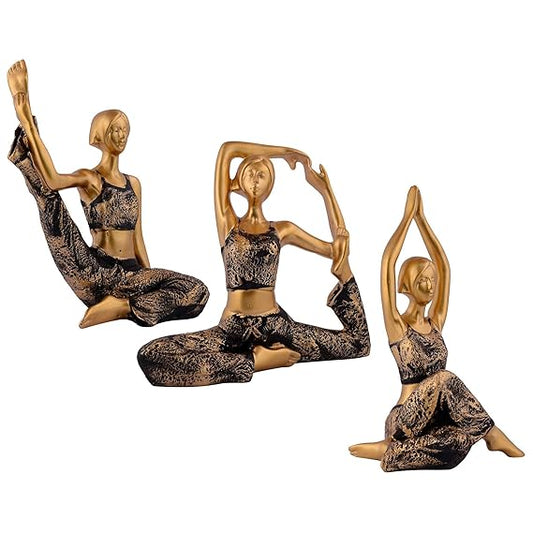 FAB CRAFT STUDIO Suitable for Home Decor Yoga Posture Lady Statue Idol for Home Yoga Statue Three Pair Admirable piece of Gift
