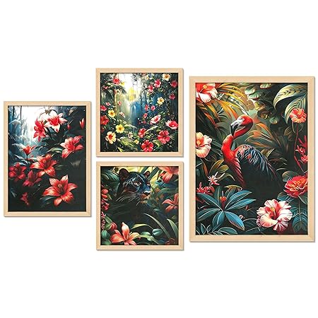 FAB CRAFT STUDIO Set of Four Framed Painting for Wall Painting Decoration, Painitngs for home Decorations, Scenery for Living Room Decor