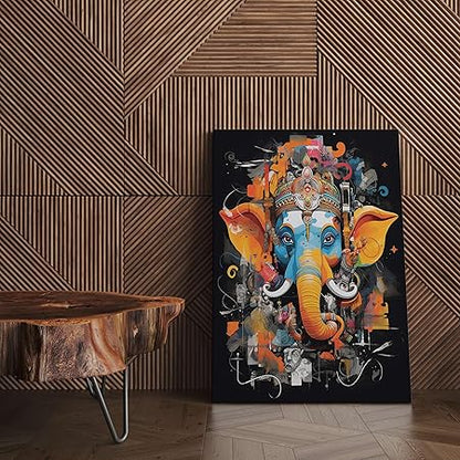 FAB CRAFT STUDIO Ganesha Wall Painting For Wall Decoration Canvas Wall Painting For Home Decor, Living Room, Bedroom, Office Hotel