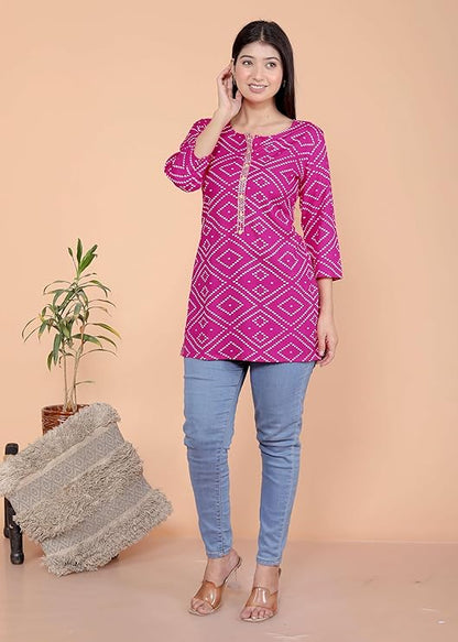 LoomBella LifestyleBandhej Printed Kurti Perfect for Casual, Formal, and Ethnic Wear