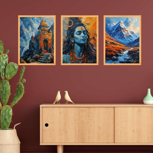 FAB CRAFT STUDIO Set of Three Wall Paintings for Wall Dacoration Large Framed Wall Paintings for Living Room & Bedroom Wall Art for Home Decoration & Office Wall Décor