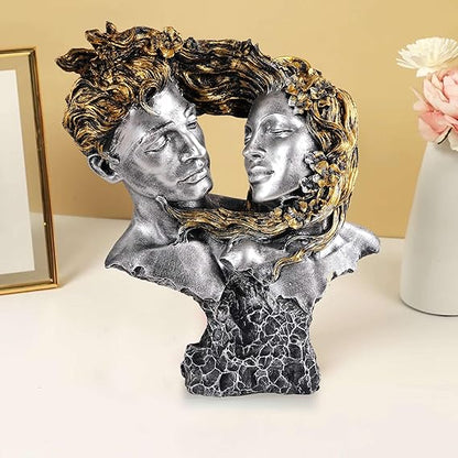 FAB CRAFT STUDIO Love Couple Face Statue Silver and Golden Showpiece for Home Decor Valentine Day Gift | Resin Decorative Showpiece
