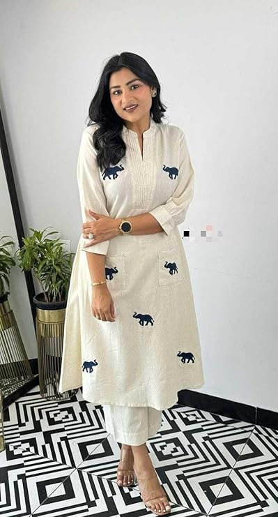 LoomBella LifestyleWomen's Cotton Printed Straight Kurti with Pant