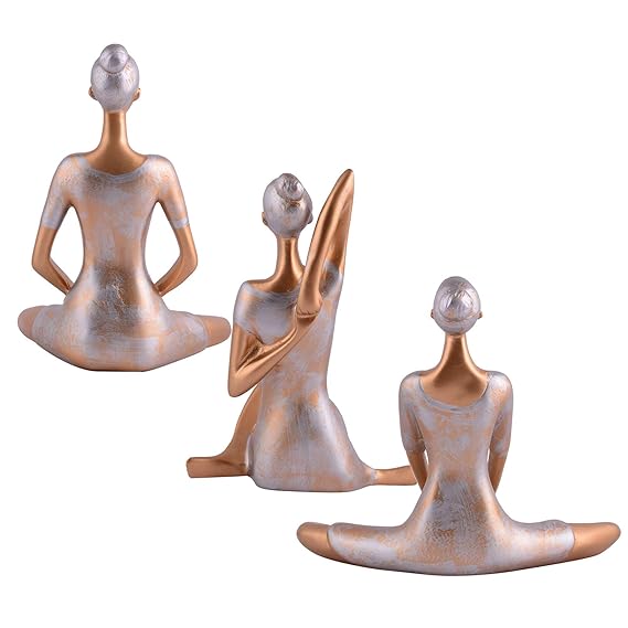 FAB CRAFT STUDIO Suitable for Home Decor Yoga Posture Lady Statue Idol for Home Yoga Statue Three Pair Admirable piece of Gift (Golden)