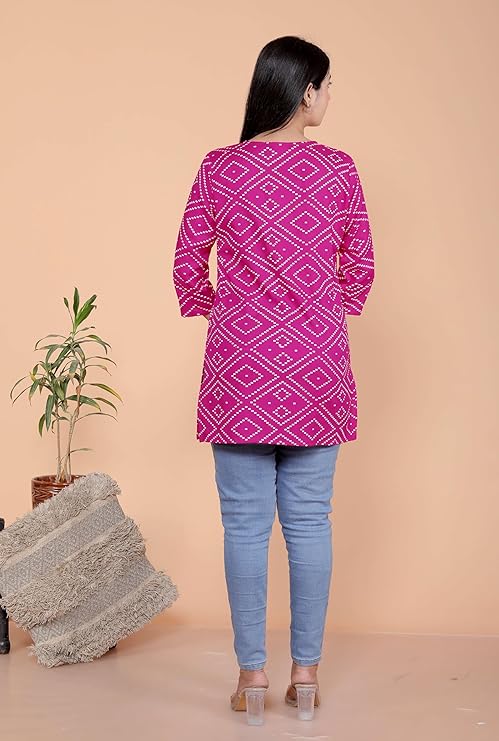 LoomBella LifestyleBandhej Printed Kurti Perfect for Casual, Formal, and Ethnic Wear