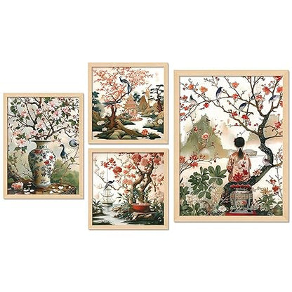 FAB CRAFT STUDIO Madhubani Set of Four Framed Painting for Wall Painting Decoration, Painitngs for home Decorations, Scenery for Living Room Decor