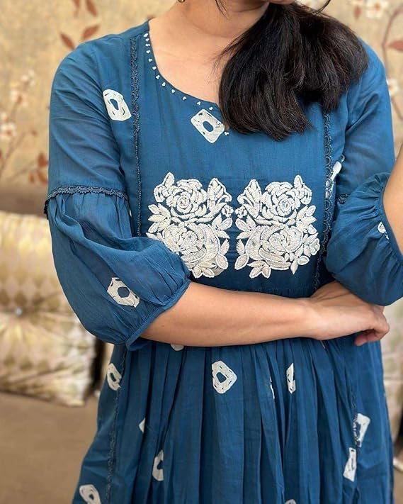 LoomBella LifestyleWomen's Cotton Printed Long Anarkali Kurti with Pant