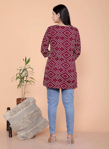 LoomBella Lifestyle Bandhej Printed Straight Kurti Perfect for Casual, Formal, and Ethnic Wear