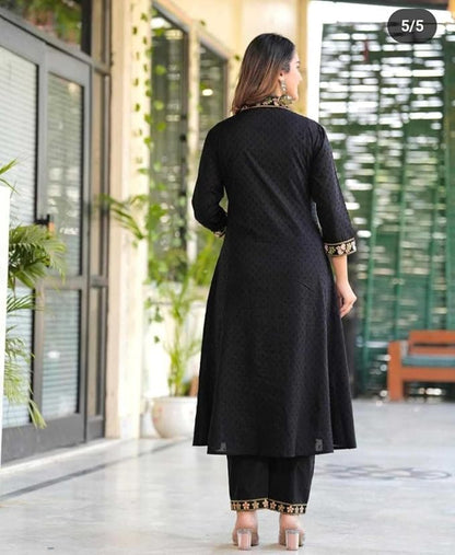 LoomBella LifestyleWomen's Cotton Embroidery Straight Kurti with Pant Set