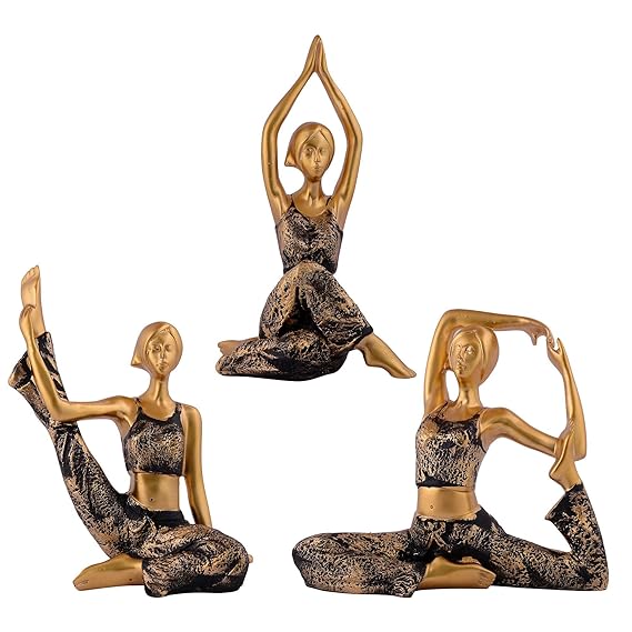 FAB CRAFT STUDIO Suitable for Home Decor Yoga Posture Lady Statue Idol for Home Yoga Statue Three Pair Admirable piece of Gift