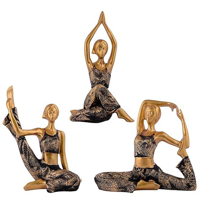 FAB CRAFT STUDIO Suitable for Home Decor Yoga Posture Lady Statue Idol for Home Yoga Statue Three Pair Admirable piece of Gift