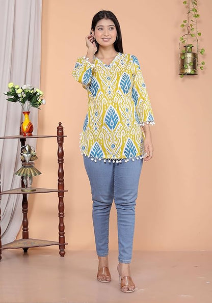 LoomBella LifestyleGeometric Printed Straight Kurti Perfect for Casual, Formal, and Ethnic Wear