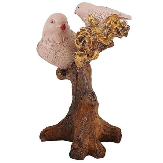 FAB CRAFT STUDIO Resin Handcrafted Birds Couple On Tree Showpiece Bird Statue for Home Dcor Living Room Bedroom Table Top Antique Garden Decoration