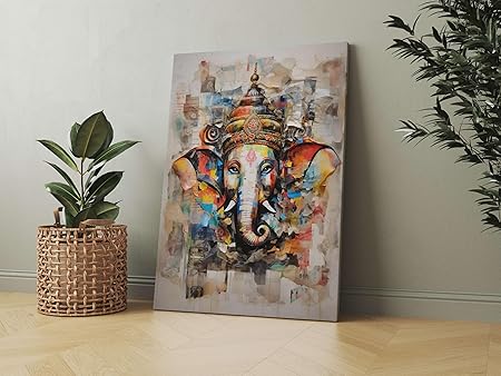 FAB CRAFT STUDIO Ganesha Wall Painting For Wall Decoration Canvas Wall Painting For Home Decor, Living Room, Bedroom, Office Hotel