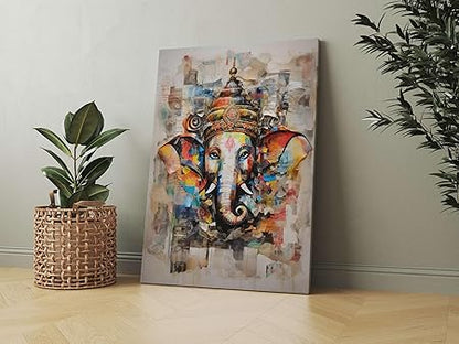 FAB CRAFT STUDIO Ganesha Wall Painting For Wall Decoration Canvas Wall Painting For Home Decor, Living Room, Bedroom, Office Hotel