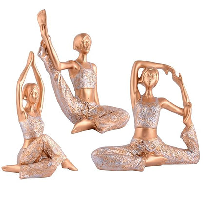 FAB CRAFT STUDIO Suitable for Home Decor Yoga Posture Lady Statue Idol for Home Yoga Statue Three Pair Admirable piece of Gift