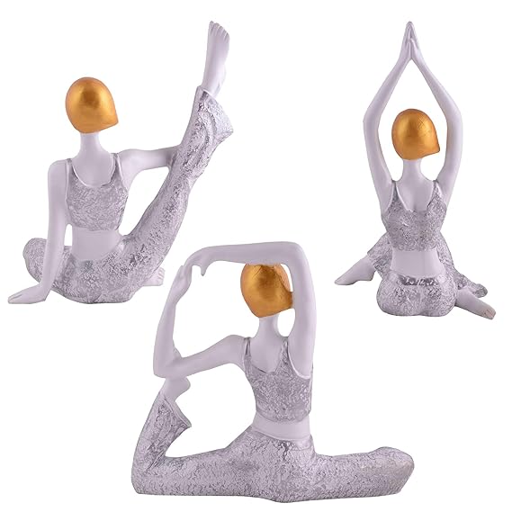 FAB CRAFT STUDIO Suitable for Home Decor Yoga Posture Lady Statue Idol for Home Yoga Statue Three Pair Admirable piece of Gift