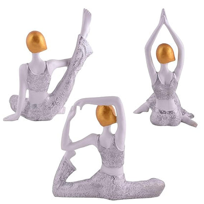 FAB CRAFT STUDIO Suitable for Home Decor Yoga Posture Lady Statue Idol for Home Yoga Statue Three Pair Admirable piece of Gift