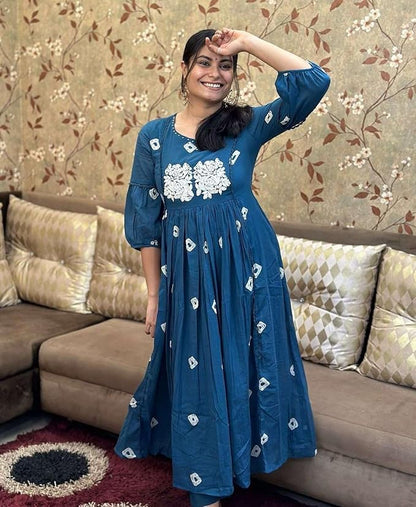 LoomBella LifestyleWomen's Cotton Hand Block Printed Anarkali Kurti