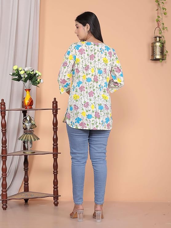 LoomBella Lifestyle Women's Cotton Floral Printed Kurti Perfect for Casual, Formal, and Ethnic Wear