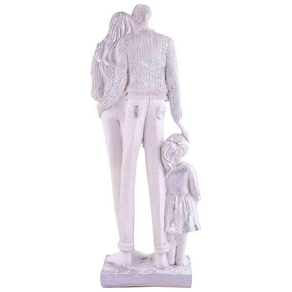 FAB CRAFT STUDIO Mother and Father with Child Girl faimily Love Golden White Statue showpiece for Home Decor and Gifting