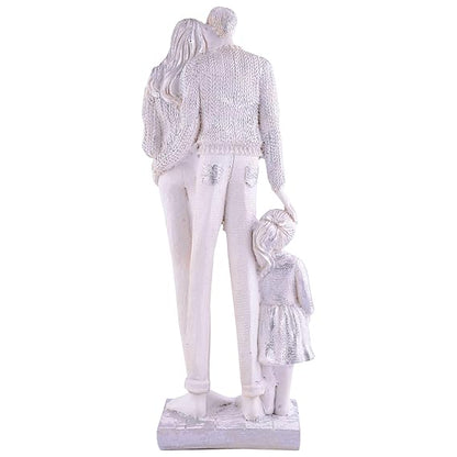 FAB CRAFT STUDIO Mother and Father with Child Girl faimily Love Golden White Statue showpiece for Home Decor and Gifting