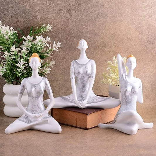 FAB CRAFT STUDIO Suitable for Home Decor Yoga Posture Lady Statue Idol for Home Yoga Statue Three Pair Admirable piece of Gift