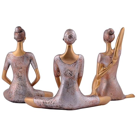 FAB CRAFT STUDIO Suitable for Home Decor Yoga Posture Lady Statue Idol for Home Yoga Statue Three Pair Admirable piece of Gift
