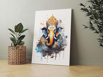 FAB CRAFT STUDIO Ganesha Wall Painting For Wall Decoration Canvas Wall Painting For Home Decor, Living Room, Bedroom, Office Hotel