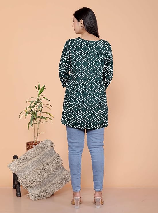 LoomBella Lifestyle Bandhej Printed Straight Kurti Perfect for Casual, Formal, and Ethnic Wear