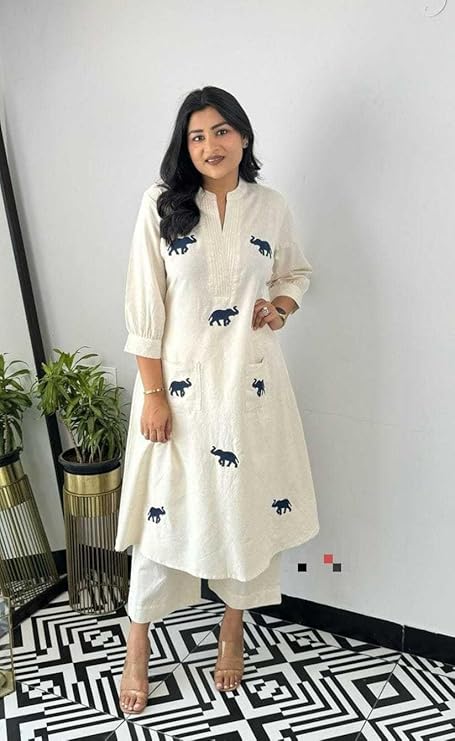 LoomBella LifestyleWomen's Cotton Printed Straight Kurti with Pant