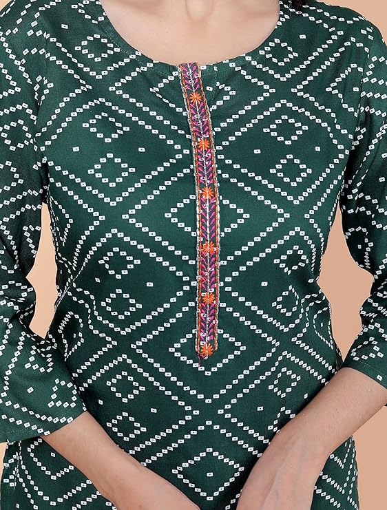 LoomBella Lifestyle Bandhej Printed Straight Kurti Perfect for Casual, Formal, and Ethnic Wear
