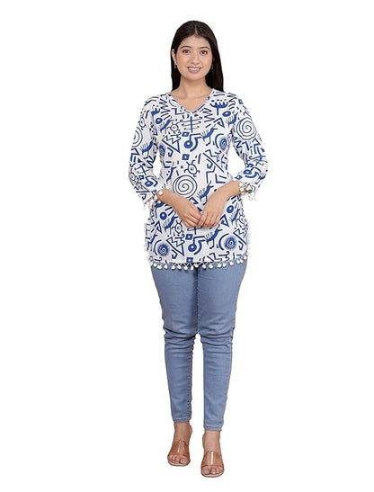LoomBella LifestyleGeometric Printed Straight Kurti Perfect for Casual, Formal, and Ethnic Wear