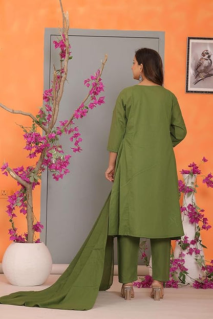 LoomBella Lifestyle Women's Cotton Embroidery Straight Kurti with Pant Set