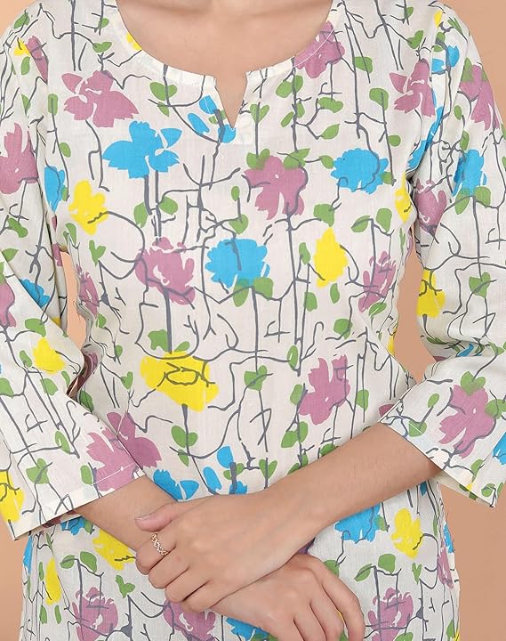 LoomBella Lifestyle Women's Cotton Floral Printed Kurti Perfect for Casual, Formal, and Ethnic Wear