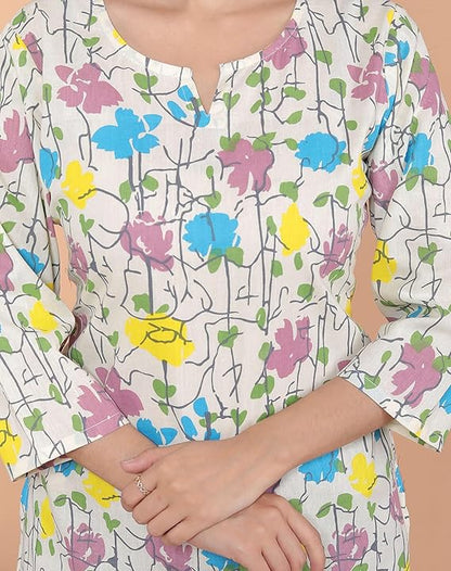 LoomBella Lifestyle Women's Cotton Floral Printed Kurti Perfect for Casual, Formal, and Ethnic Wear