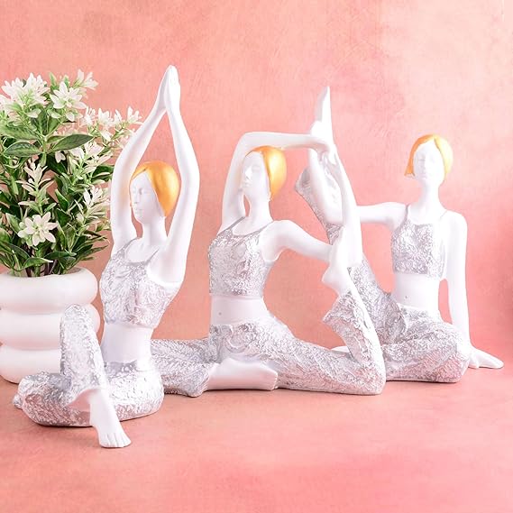 FAB CRAFT STUDIO Suitable for Home Decor Yoga Posture Lady Statue Idol for Home Yoga Statue Three Pair Admirable piece of Gift