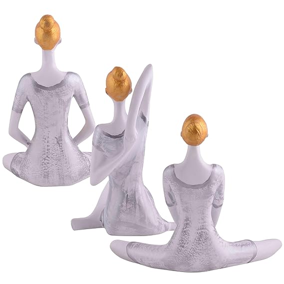 FAB CRAFT STUDIO Suitable for Home Decor Yoga Posture Lady Statue Idol for Home Yoga Statue Three Pair Admirable piece of Gift