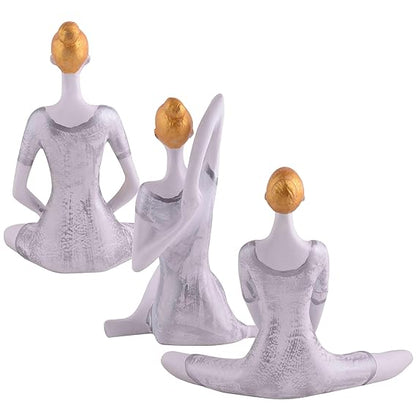 FAB CRAFT STUDIO Suitable for Home Decor Yoga Posture Lady Statue Idol for Home Yoga Statue Three Pair Admirable piece of Gift