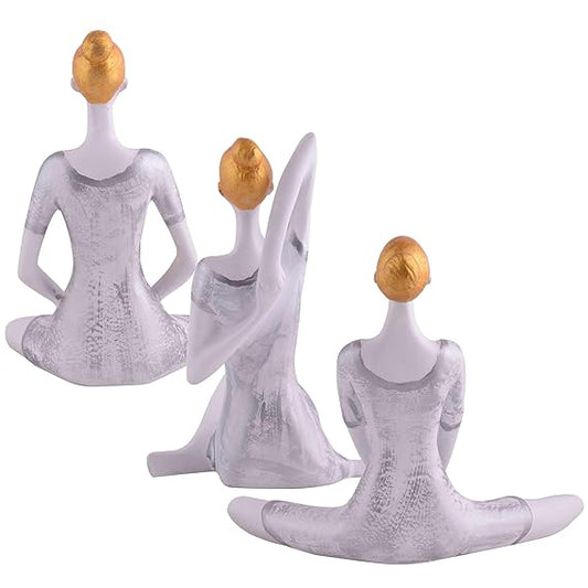 FAB CRAFT STUDIO Suitable for Home Decor Yoga Posture Lady Statue Idol for Home Yoga Statue Three Pair Admirable piece of Gift
