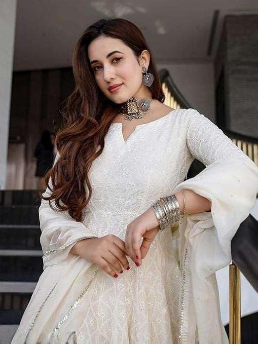LoomBella LifestyleWomen's Cotton Chikankari Long Anarkali Kurti With Dupatta (White)