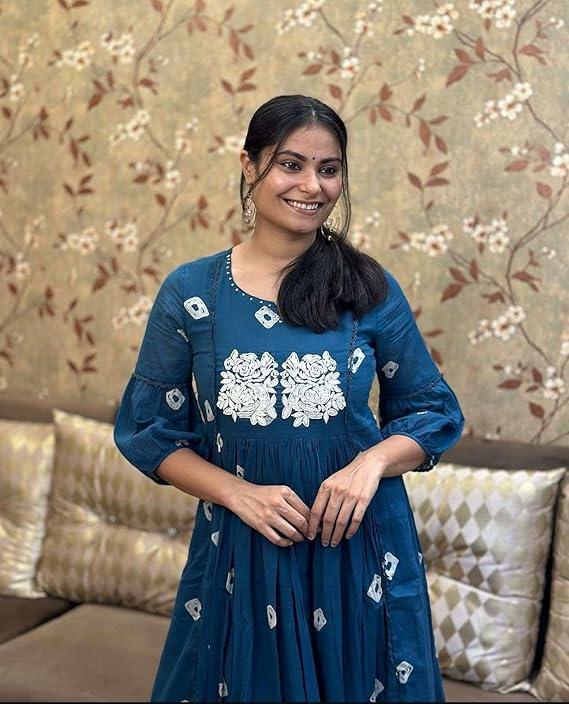 LoomBella LifestyleWomen's Cotton Hand Block Printed Anarkali Kurti