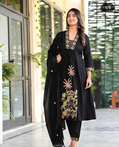 LoomBella LifestyleWomen's Cotton Embroidery Straight Kurti with Pant Set