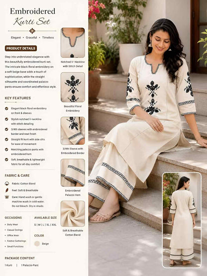 Women's Cotton Embroidered Straight kurti With relaxed fit Pant