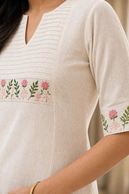 Women's Cotton Floral Printed Straight Kurti with Palazzo