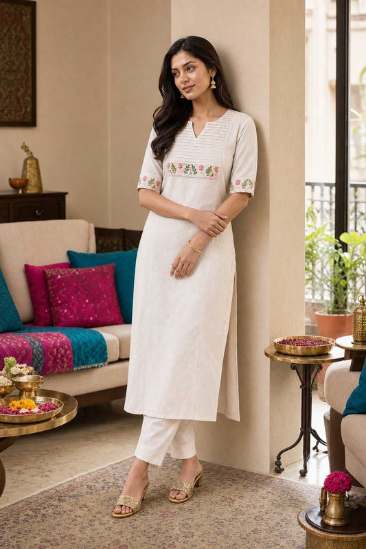 Women's Cotton Floral Printed Straight Kurti with Palazzo