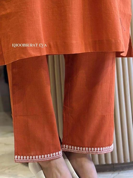 LoomBella LifestyleWomen's Cotton Embroidery Straight Kurti with Pant Set