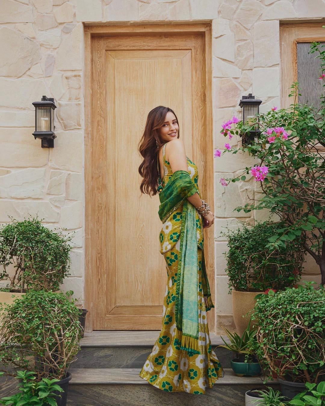 Mustard Floral Printed Cotton Blend Straight Kurta Set with Green Dupatta for Women